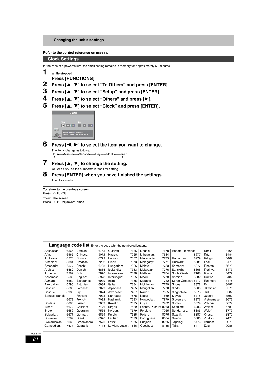 Philips DMR-EH55 operating instructions Clock Settings, Press Enter when you have finished the settings, Clock starts 