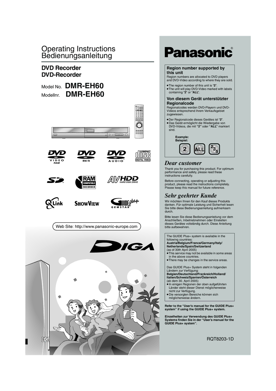 Philips operating instructions Model No. DMR-EH60Modellnr. DMR-EH60, RQT8203-1D, Example Beispiel, Guide Plus+ system 