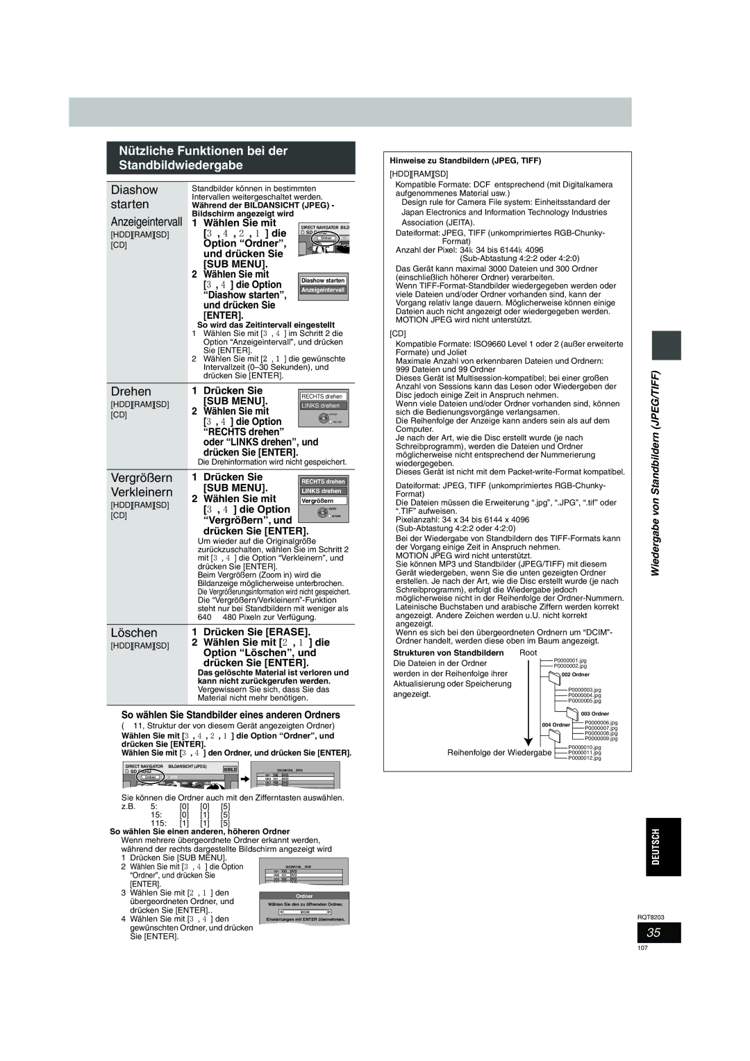 Philips DMR-EH60 operating instructions Nützliche Funktionen bei der Standbildwiedergabe, Drehen, Löschen 