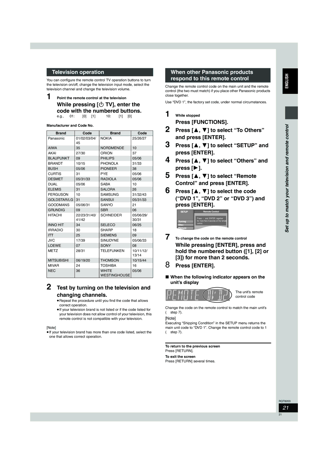 Philips DMR-EH60 operating instructions Television operation, Test by turning on the television and changing channels 