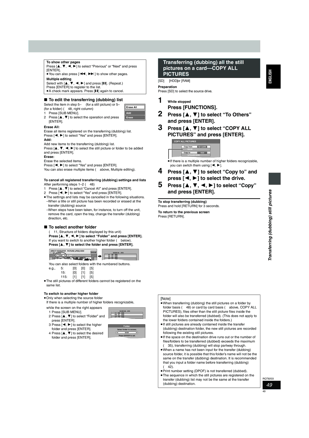 Philips DMR-EH60 Press 3, 4 to select Copy to, Press 2, 1 to select the drive, Press 3, 4, 2, 1 to select Copy, Still 