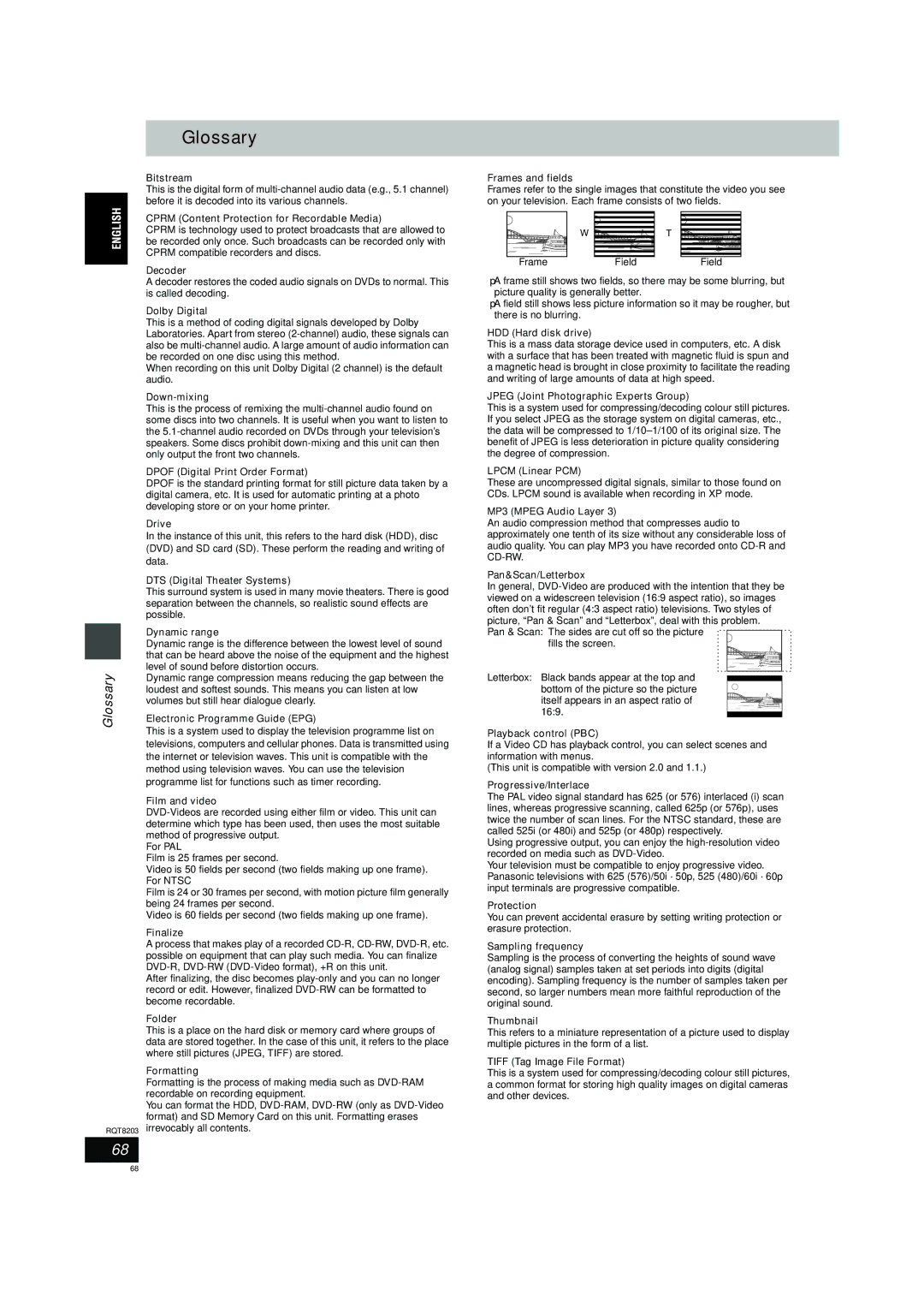 Philips DMR-EH60 operating instructions Glossary 