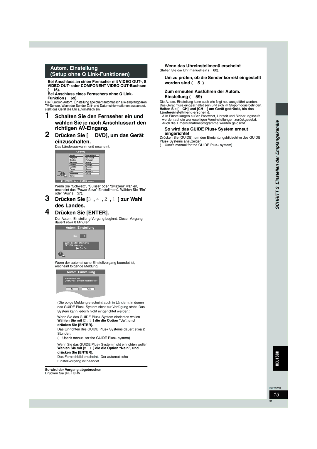 Philips DMR-EH60 Autom. Einstellung Setup ohne Q Link-Funktionen, So wird das Guide Plus+ System erneut Eingerichtet 