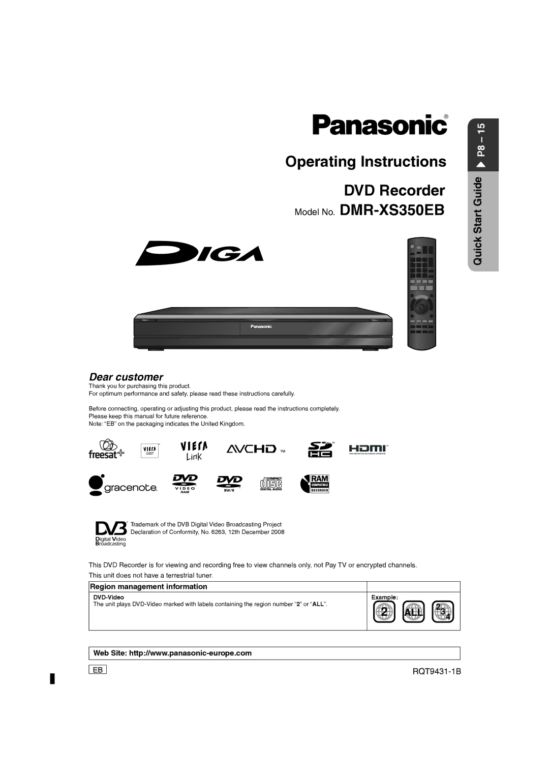 Philips DMR-XS350EB operating instructions Region management information, DVD-Video 