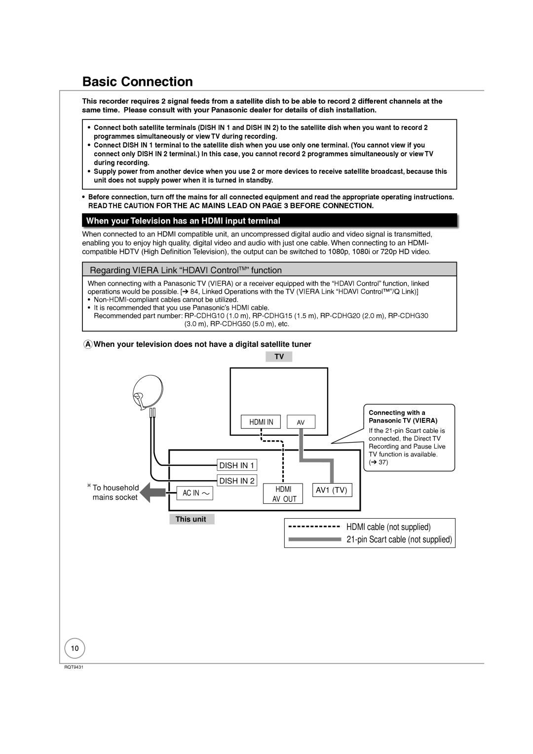 Philips DMR-XS350EB operating instructions Basic Connection, When your Television has an Hdmi input terminal 