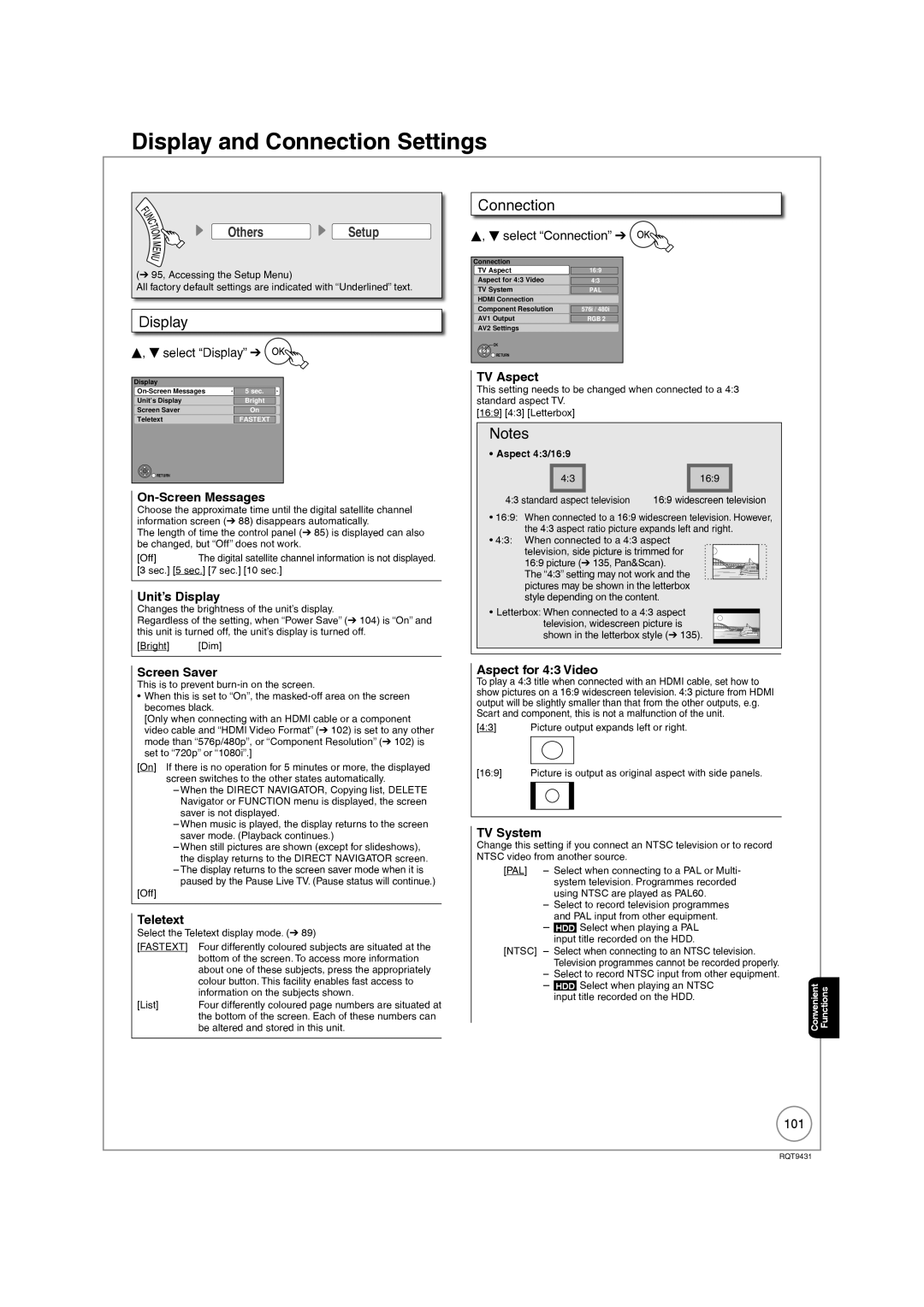 Philips DMR-XS350EB operating instructions Display and Connection Settings 