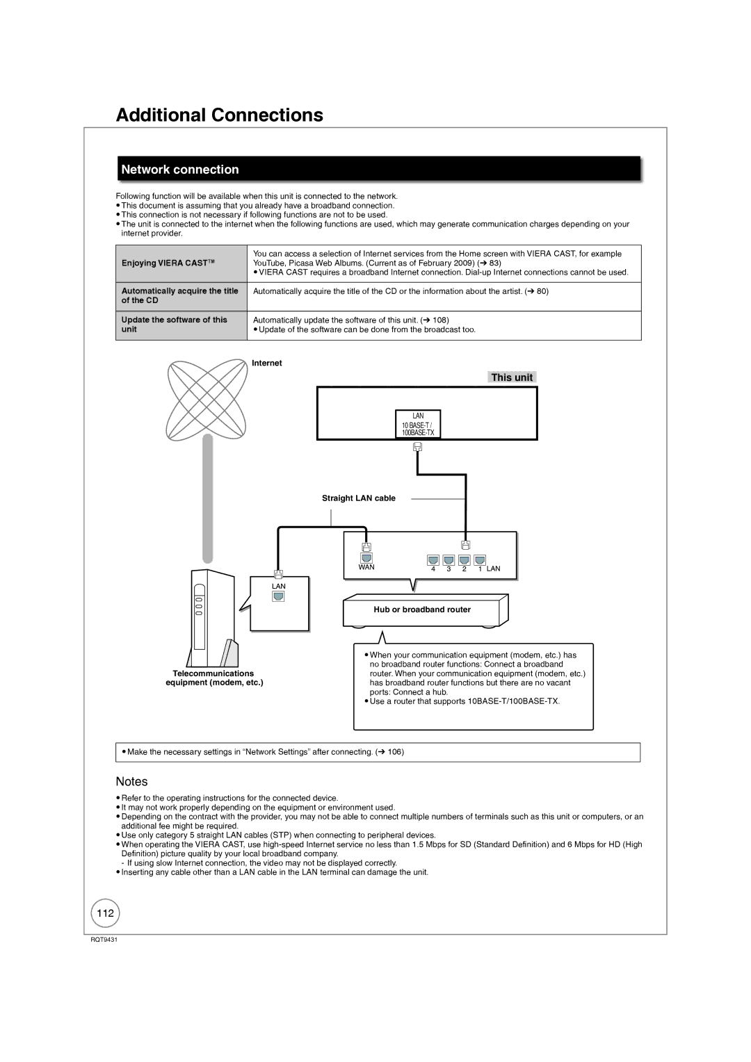 Philips DMR-XS350EB operating instructions Network connection 