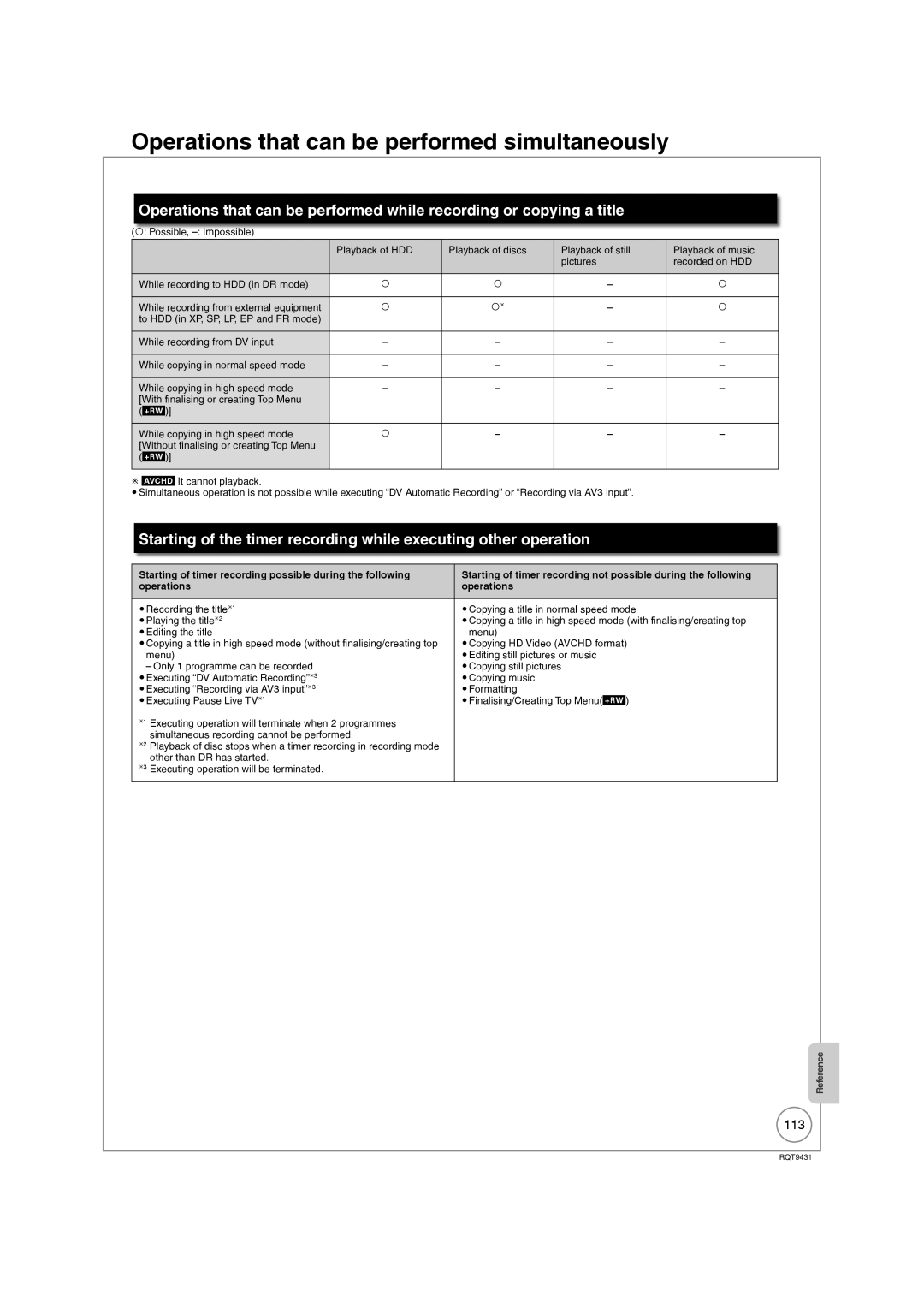 Philips DMR-XS350EB operating instructions Operations that can be performed simultaneously, 113, It cannot playback 