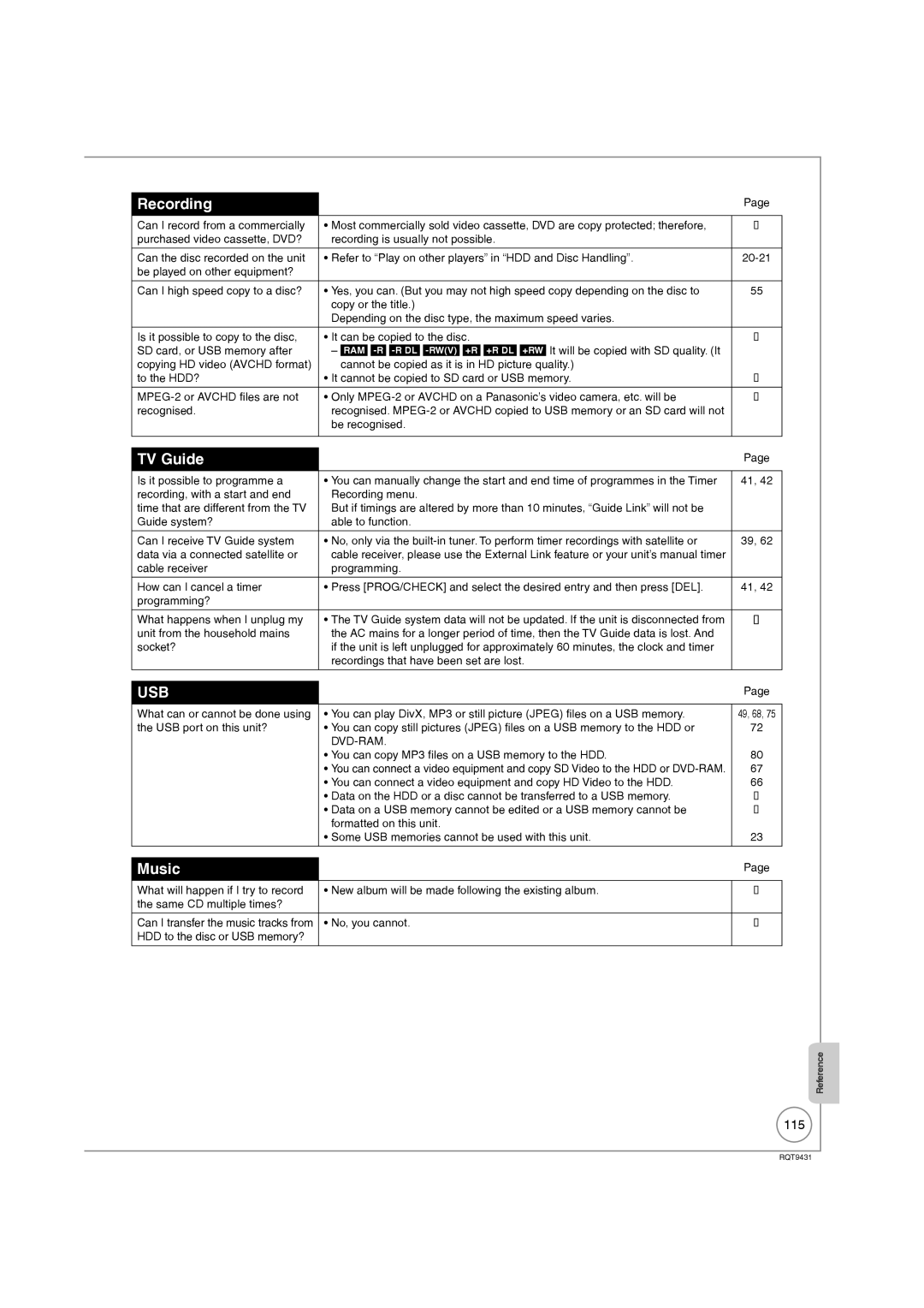 Philips DMR-XS350EB operating instructions TV Guide, 115, You can copy MP3 files on a USB memory to the HDD 