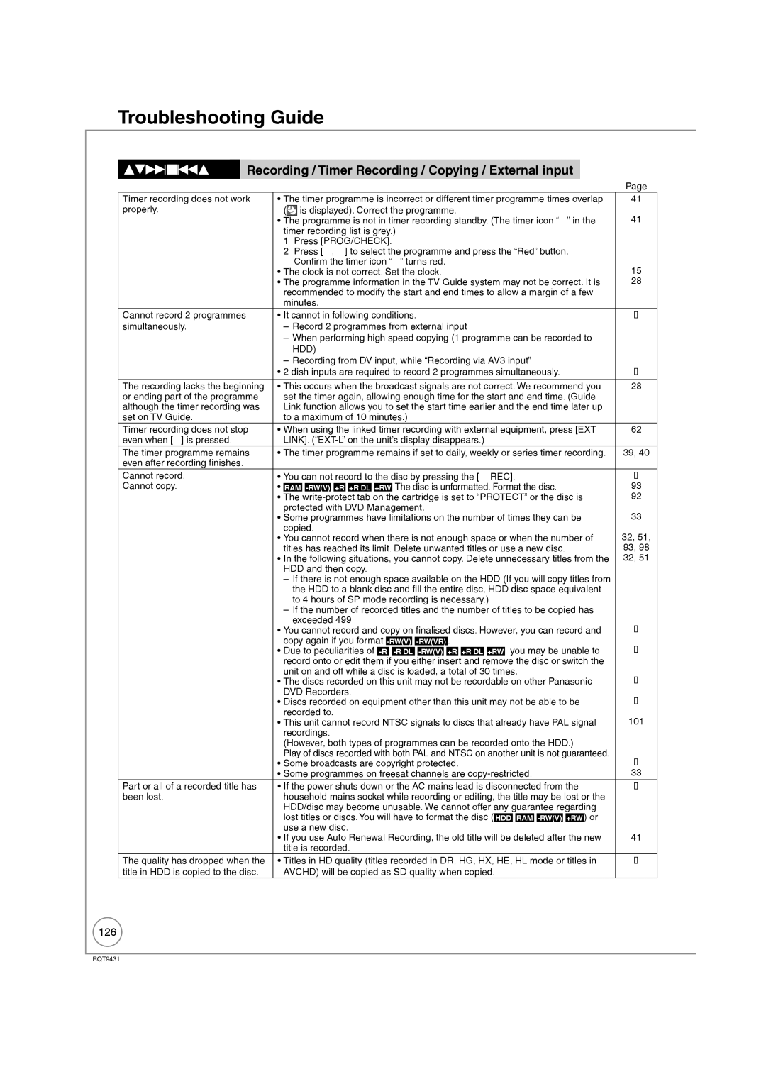 Philips DMR-XS350EB operating instructions Recording / Timer Recording / Copying / External input, 126 