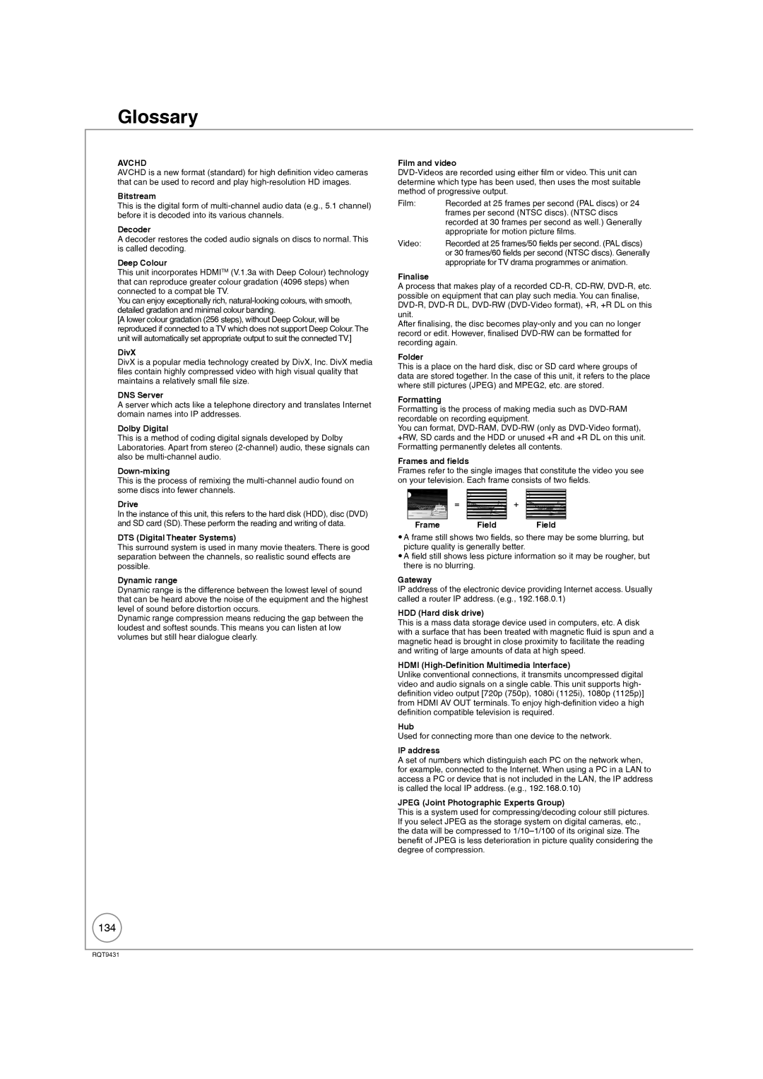 Philips DMR-XS350EB operating instructions Glossary, 134 