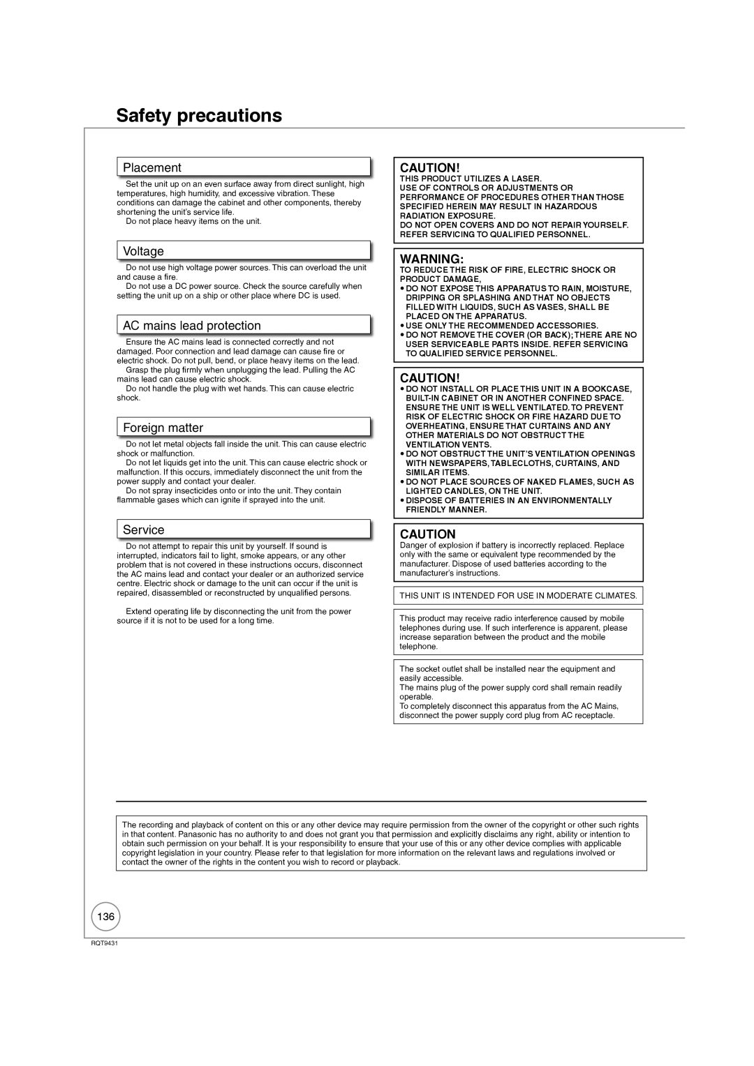 Philips DMR-XS350EB operating instructions Safety precautions 