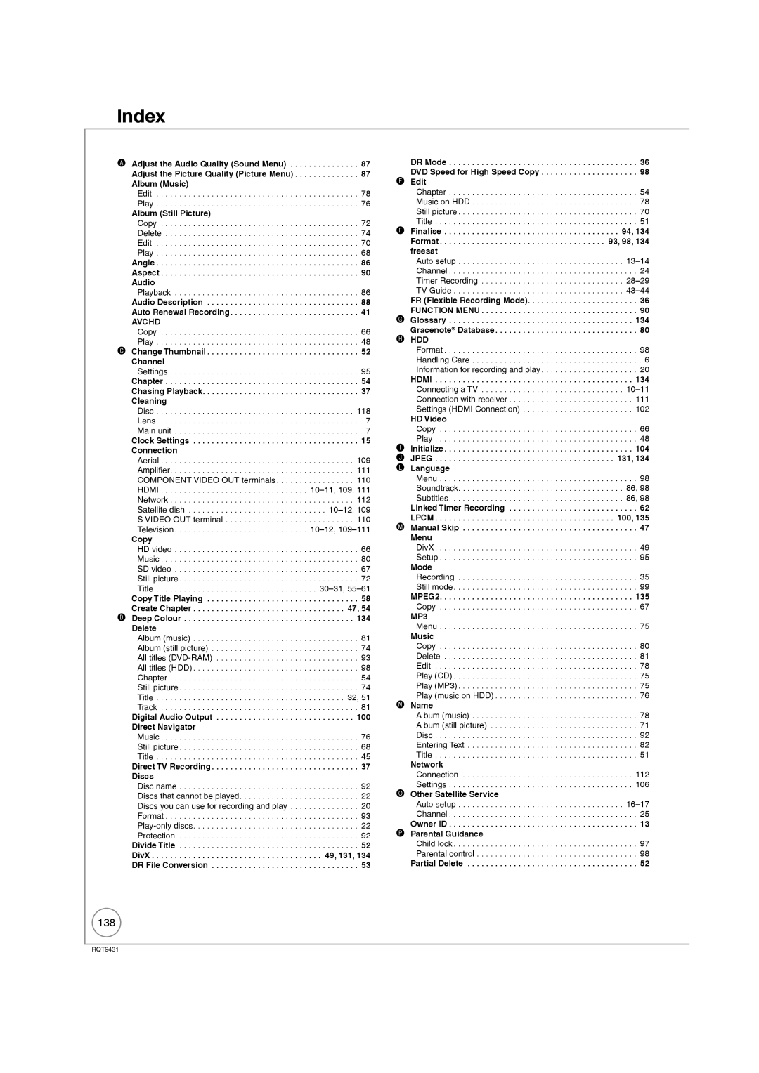 Philips DMR-XS350EB operating instructions Index, 138 