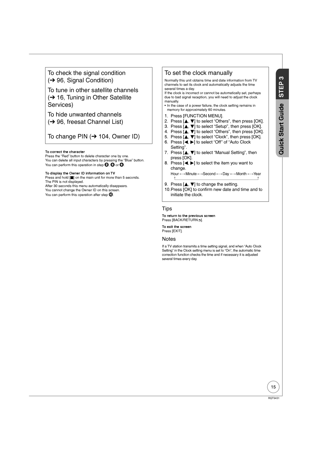 Philips DMR-XS350EB To change PIN 104, Owner ID, To set the clock manually, Hour Minute Second Day Month Year 