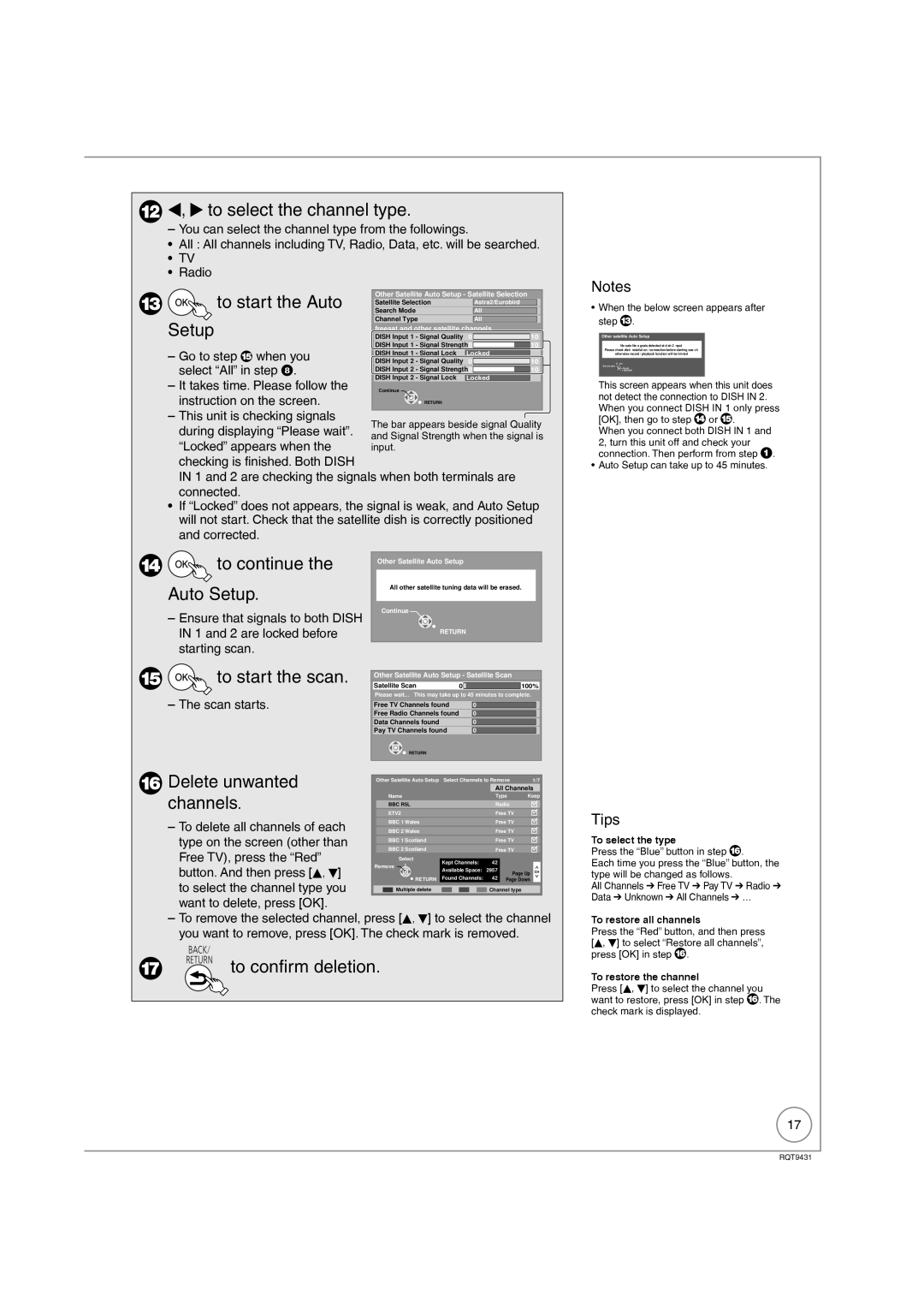 Philips DMR-XS350EB operating instructions To select the channel type, To start the Auto Setup, To continue the Auto Setup 