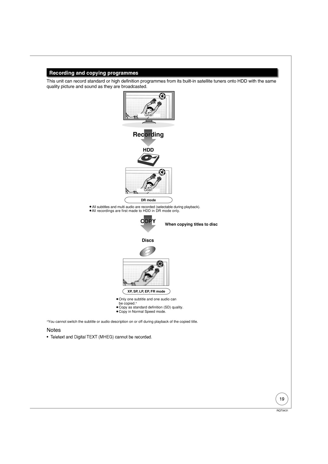 Philips DMR-XS350EB Recording and copying programmes, Teletext and Digital Text Mheg cannot be recorded 