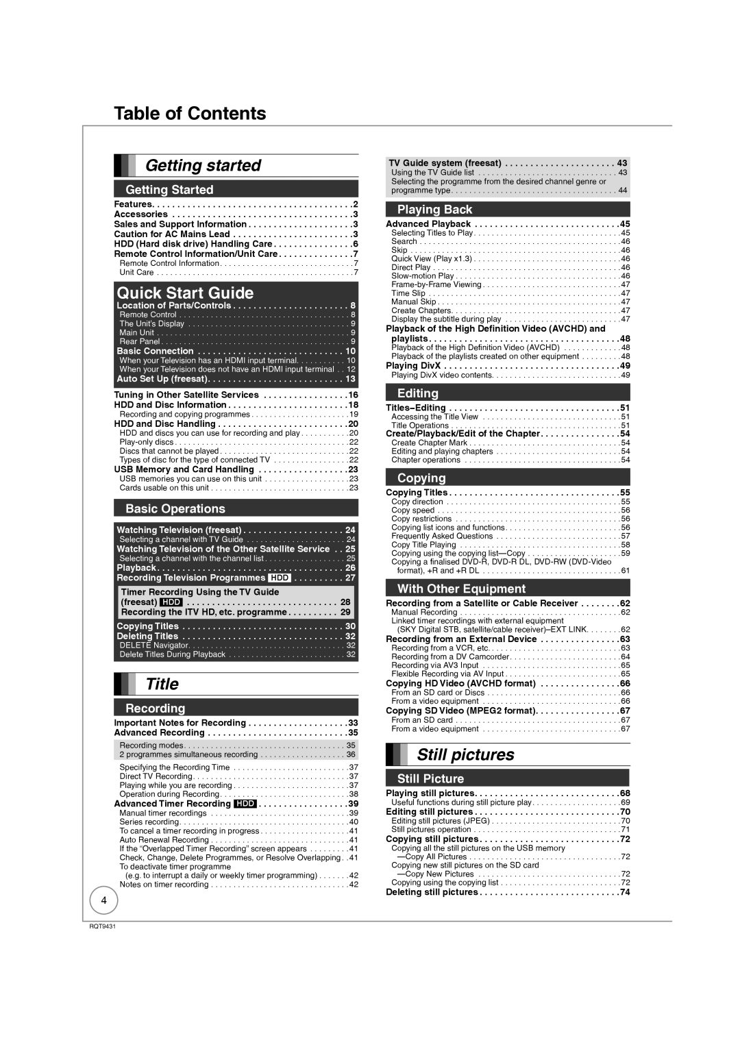 Philips DMR-XS350EB operating instructions Table of Contents 