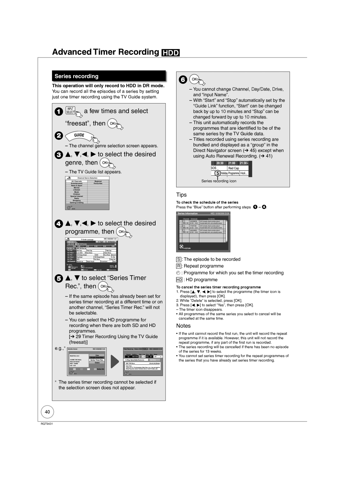 Philips DMR-XS350EB W, q to select the desired genre, then, W, q to select the desired programme, then, Series recording 