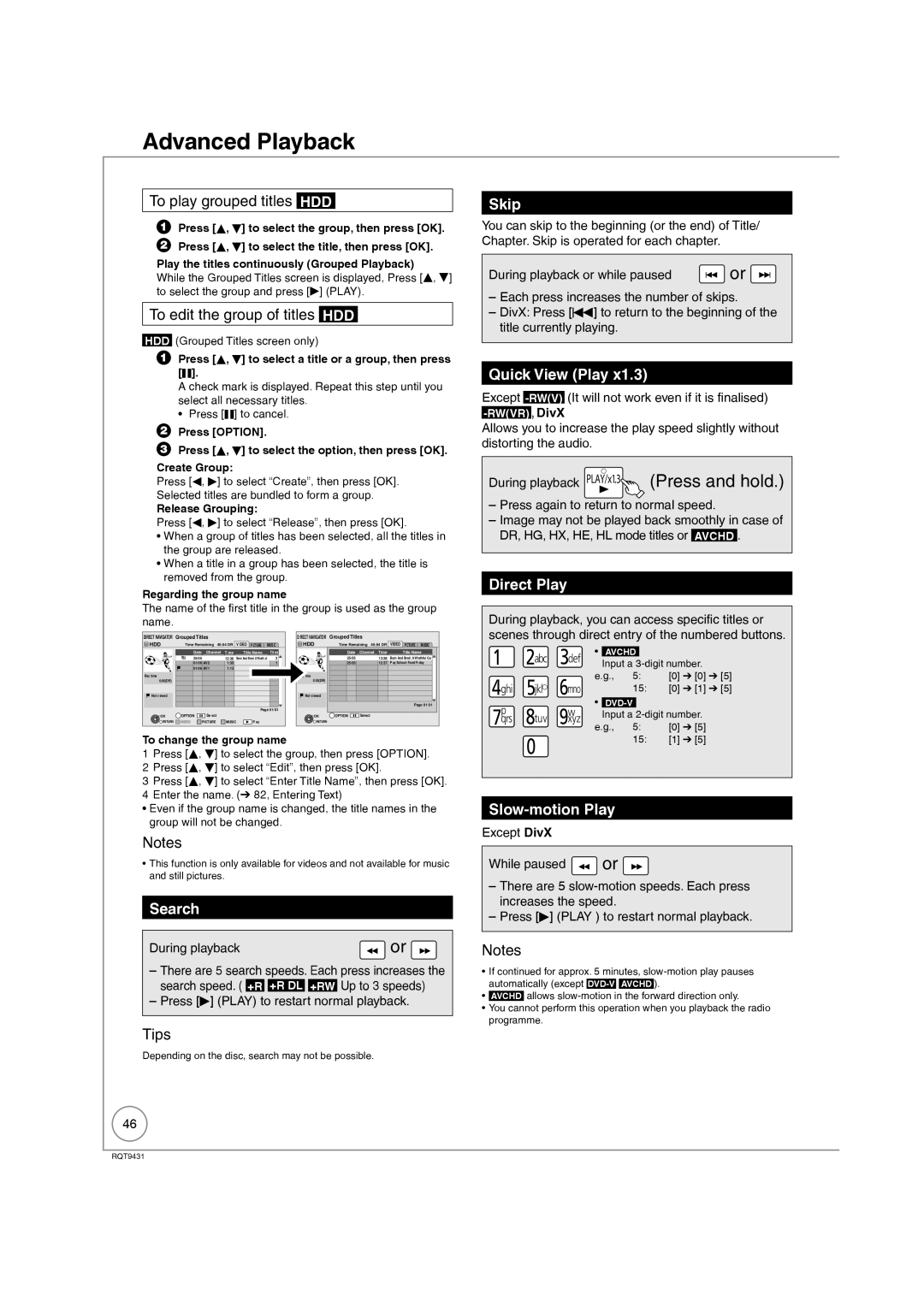 Philips DMR-XS350EB operating instructions During playback PLAY/x1.3 Press and hold 