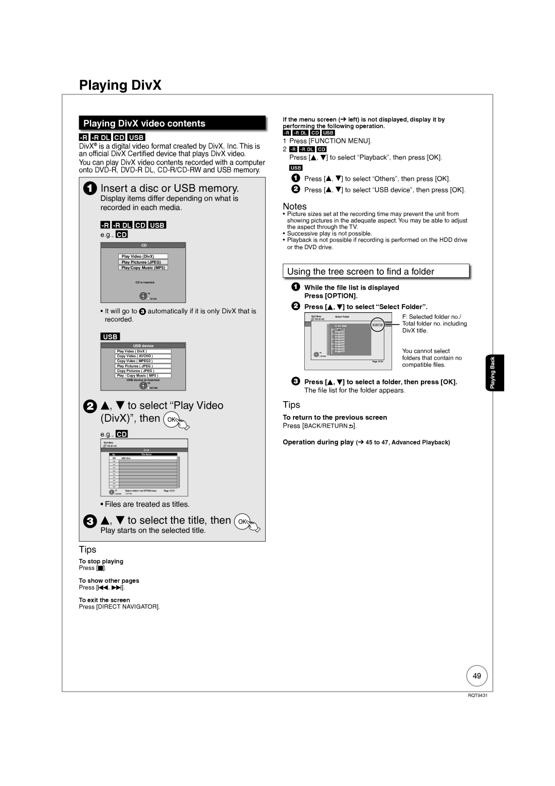 Philips DMR-XS350EB operating instructions Playing DivX, Insert a disc or USB memory, To select Play Video DivX, then 