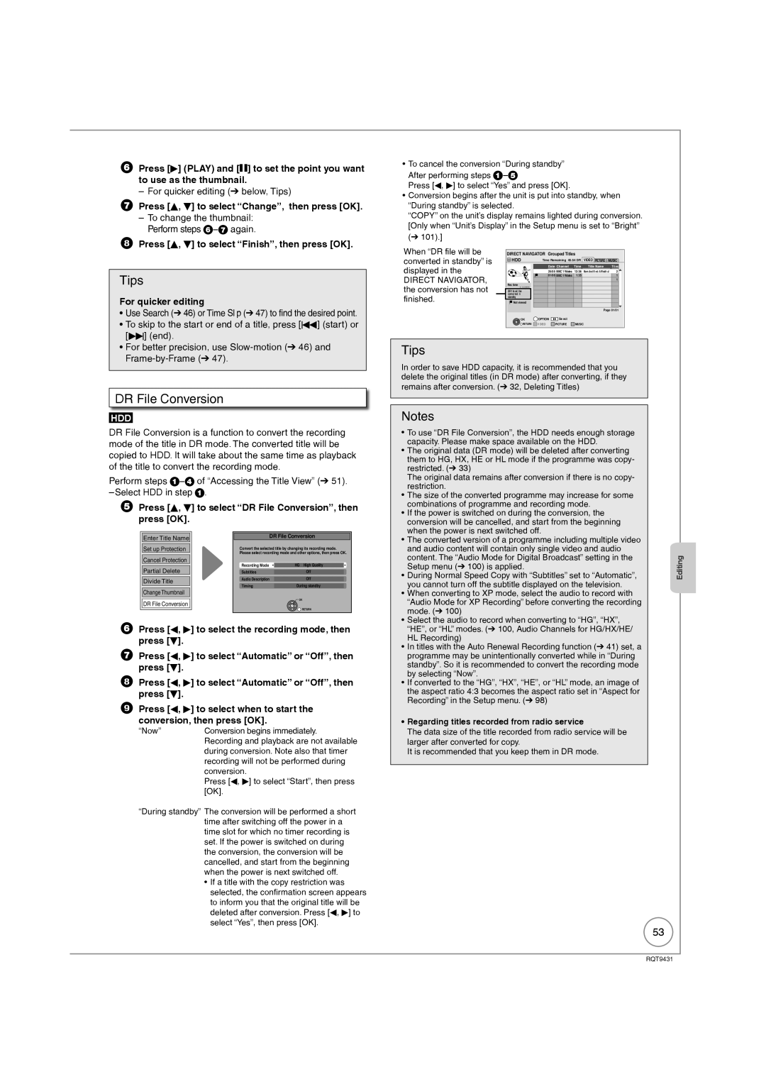 Philips DMR-XS350EB DR File Conversion, Press e, r to select Change, then press OK, For quicker editing 