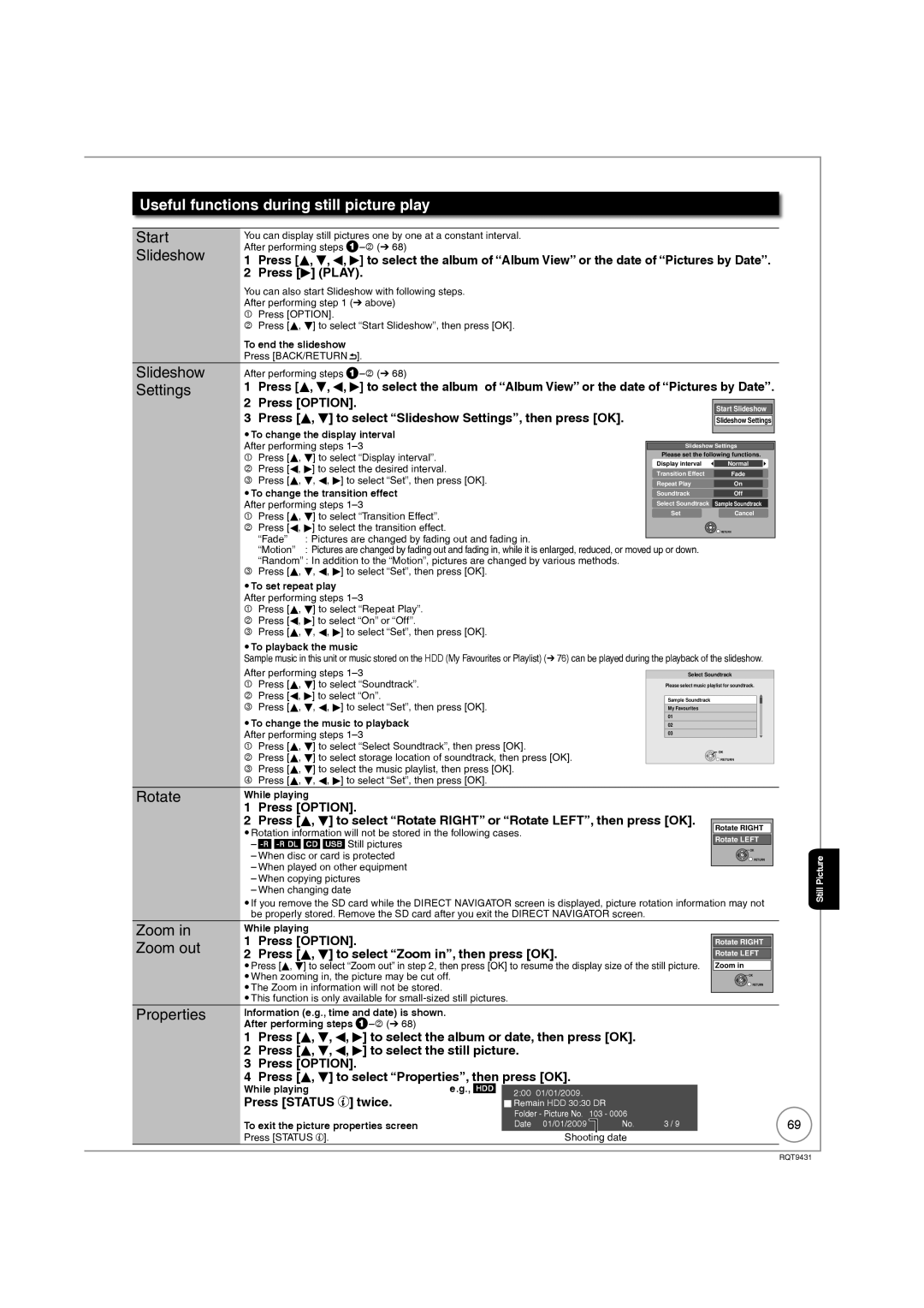 Philips DMR-XS350EB operating instructions Useful functions during still picture play 