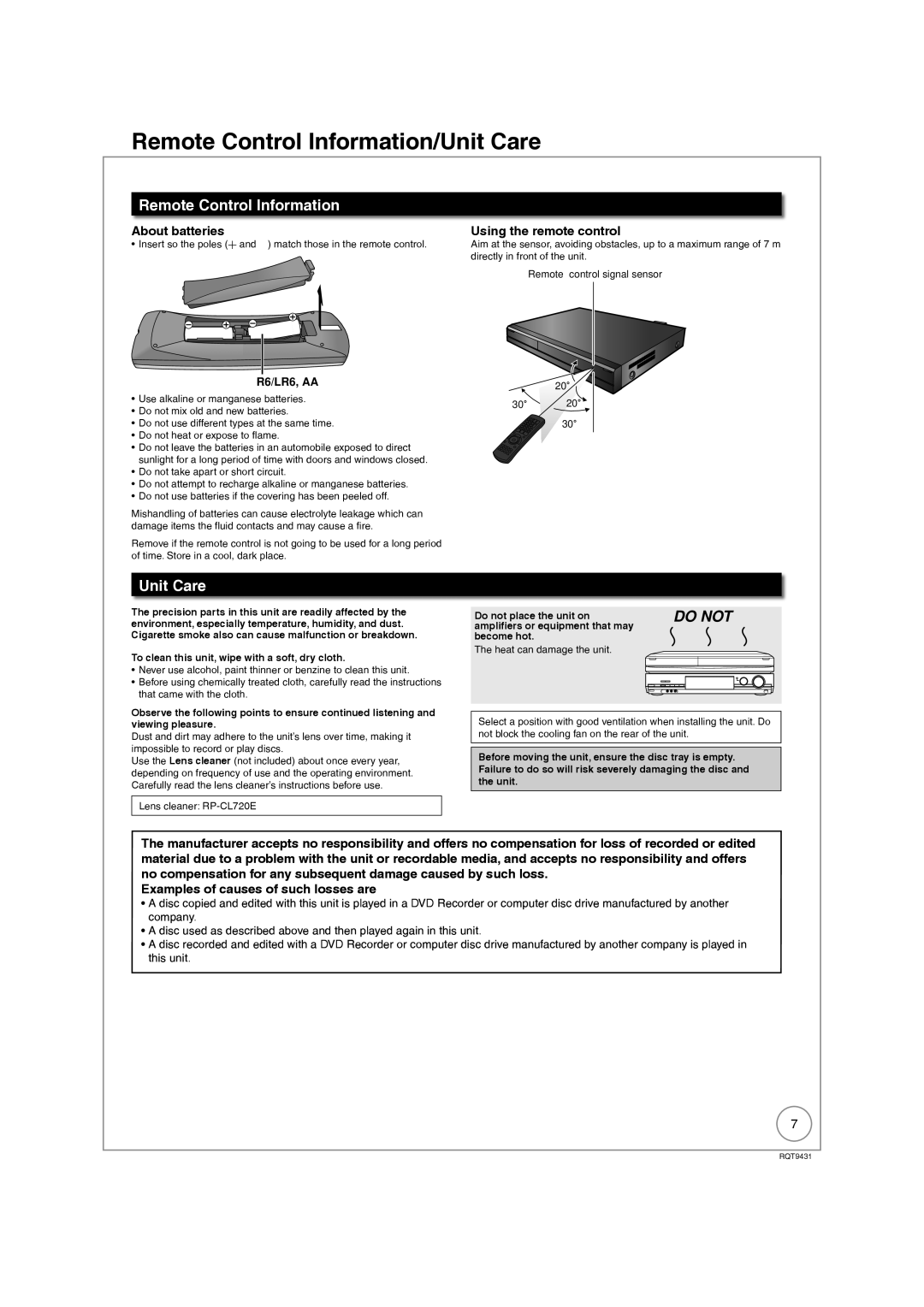 Philips DMR-XS350EB operating instructions Remote Control Information/Unit Care, About batteries, Using the remote control 