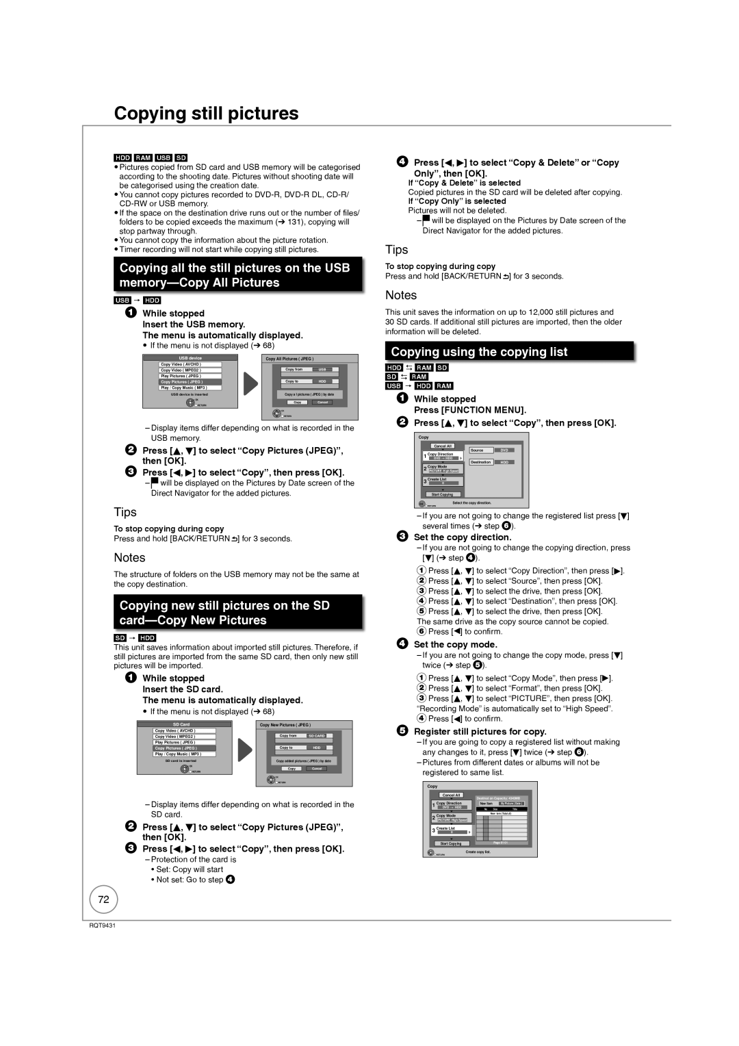 Philips DMR-XS350EB Copying still pictures, Copying new still pictures on the SD card-Copy New Pictures 