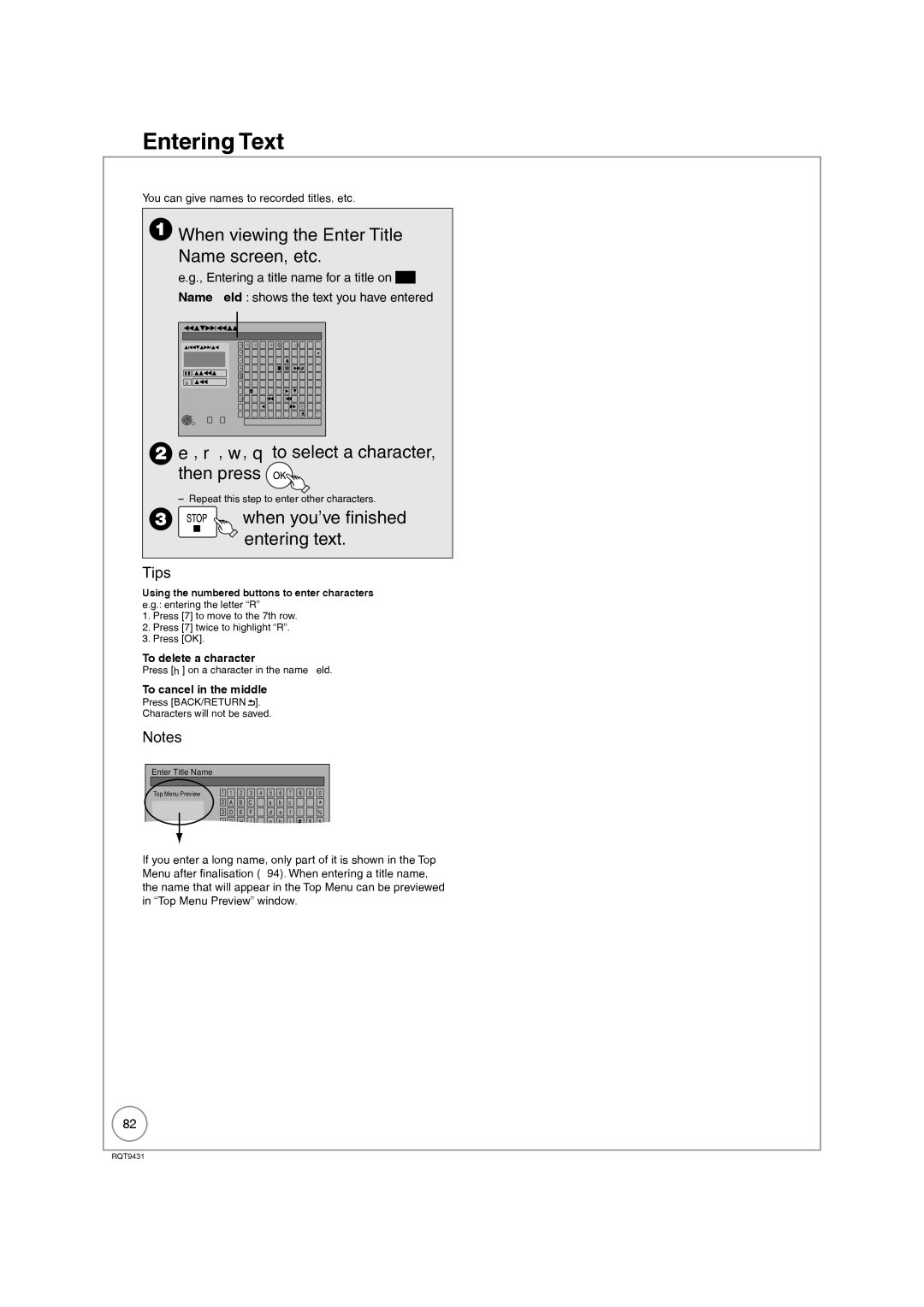 Philips DMR-XS350EB operating instructions Entering Text, When viewing the Enter Title Name screen, etc, Then press 