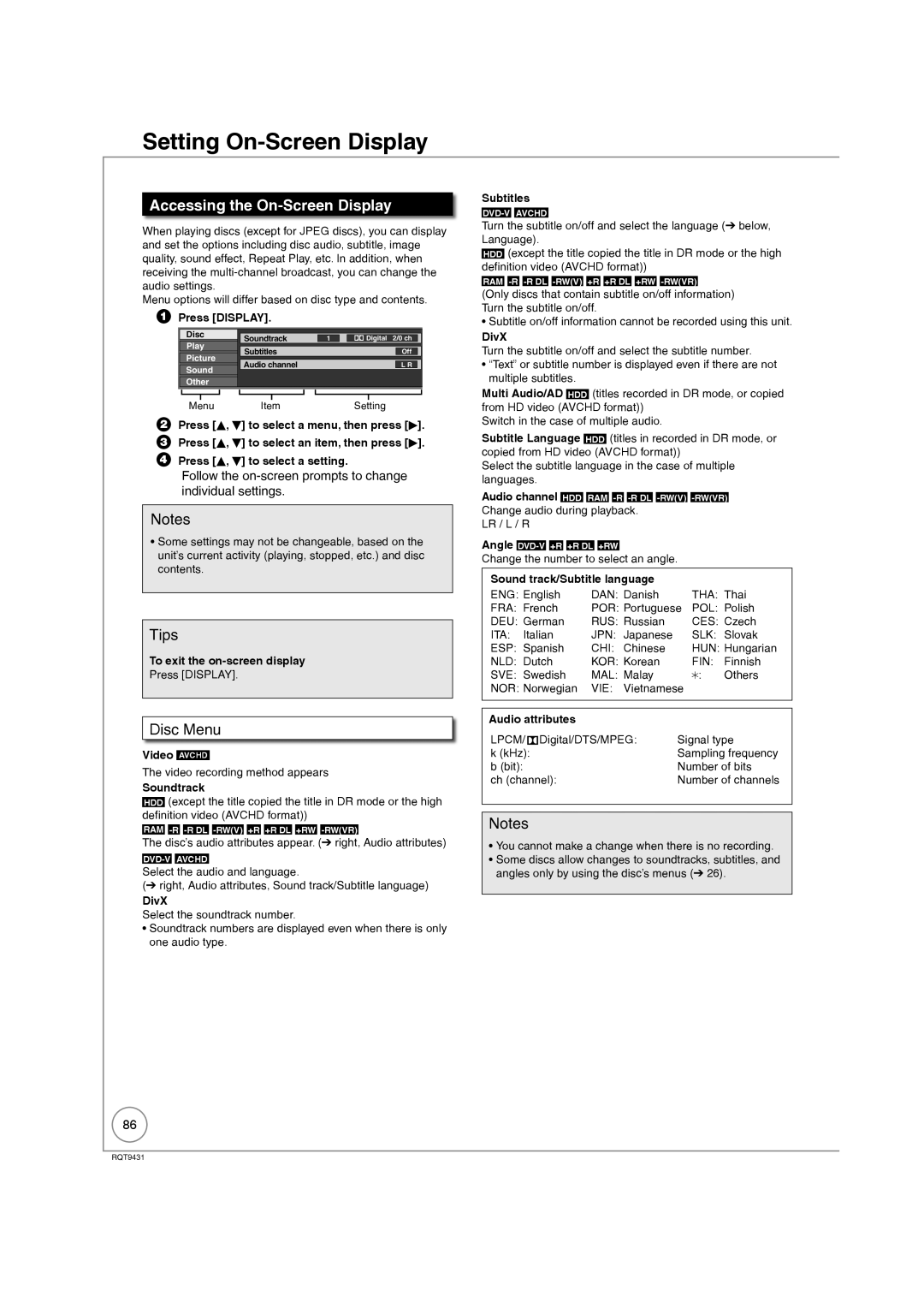 Philips DMR-XS350EB operating instructions Setting On-Screen Display, Accessing the On-Screen Display, Disc Menu 