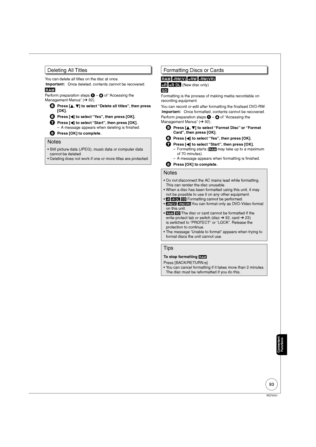 Philips DMR-XS350EB Deleting All Titles, Formatting Discs or Cards, Message appears when deleting is finished 