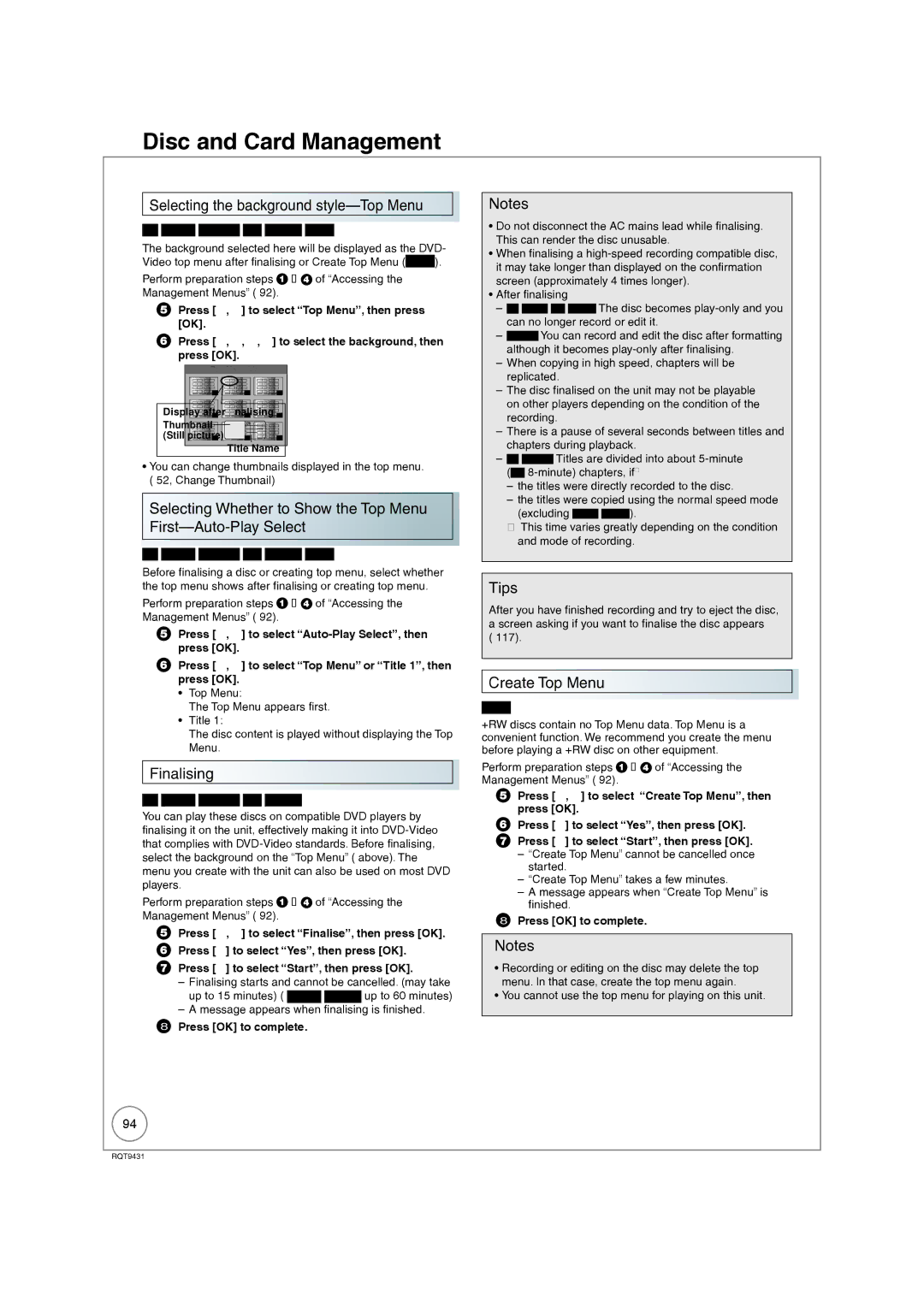 Philips DMR-XS350EB operating instructions Selecting the background style-Top Menu, Finalising, Create Top Menu 