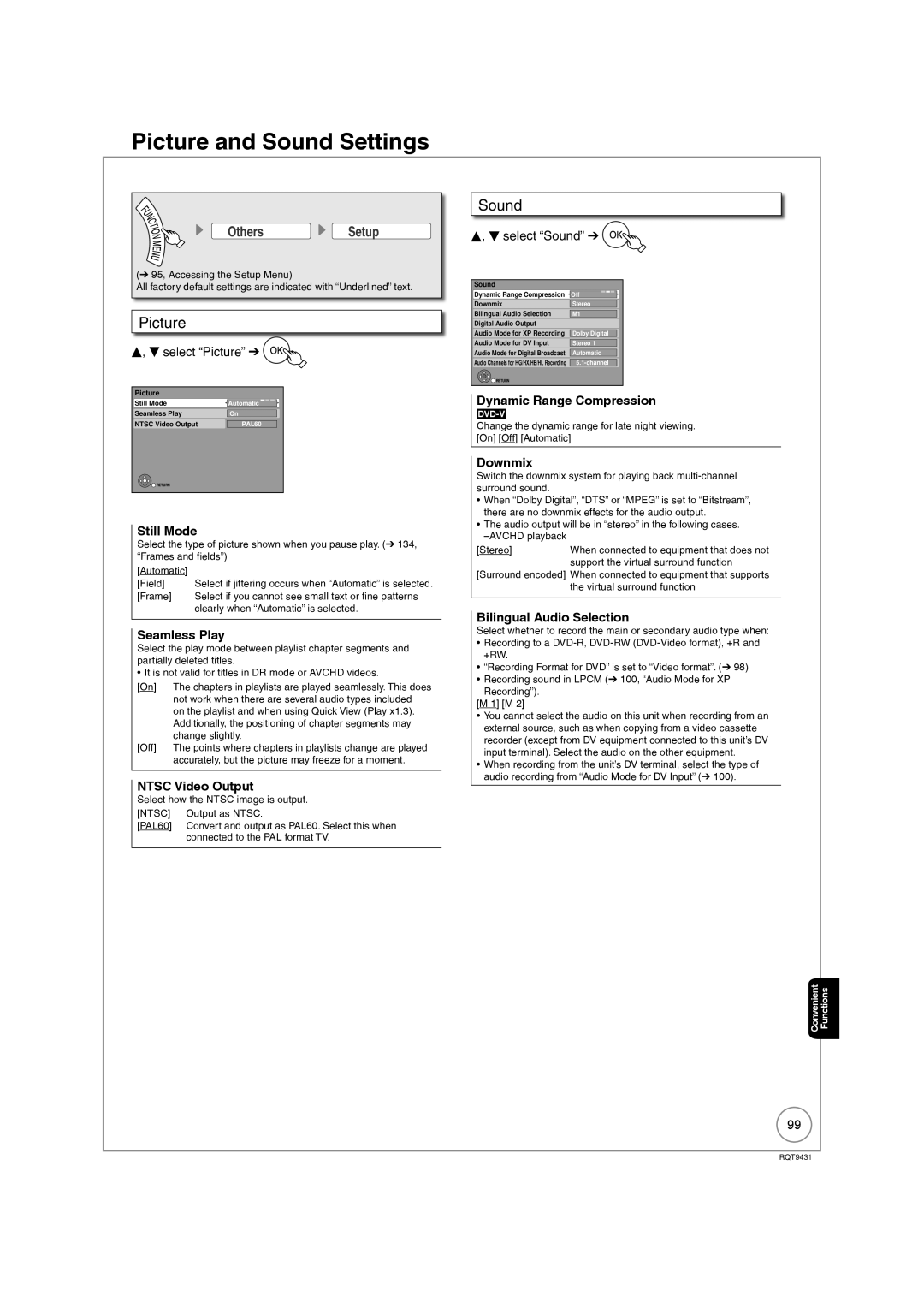 Philips DMR-XS350EB operating instructions Picture and Sound Settings 