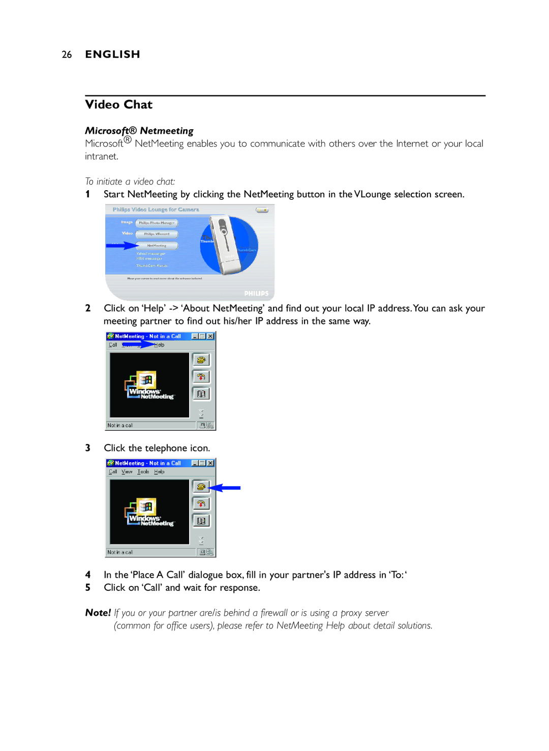 Philips DMVC1300K manual Video Chat, Microsoft Netmeeting 