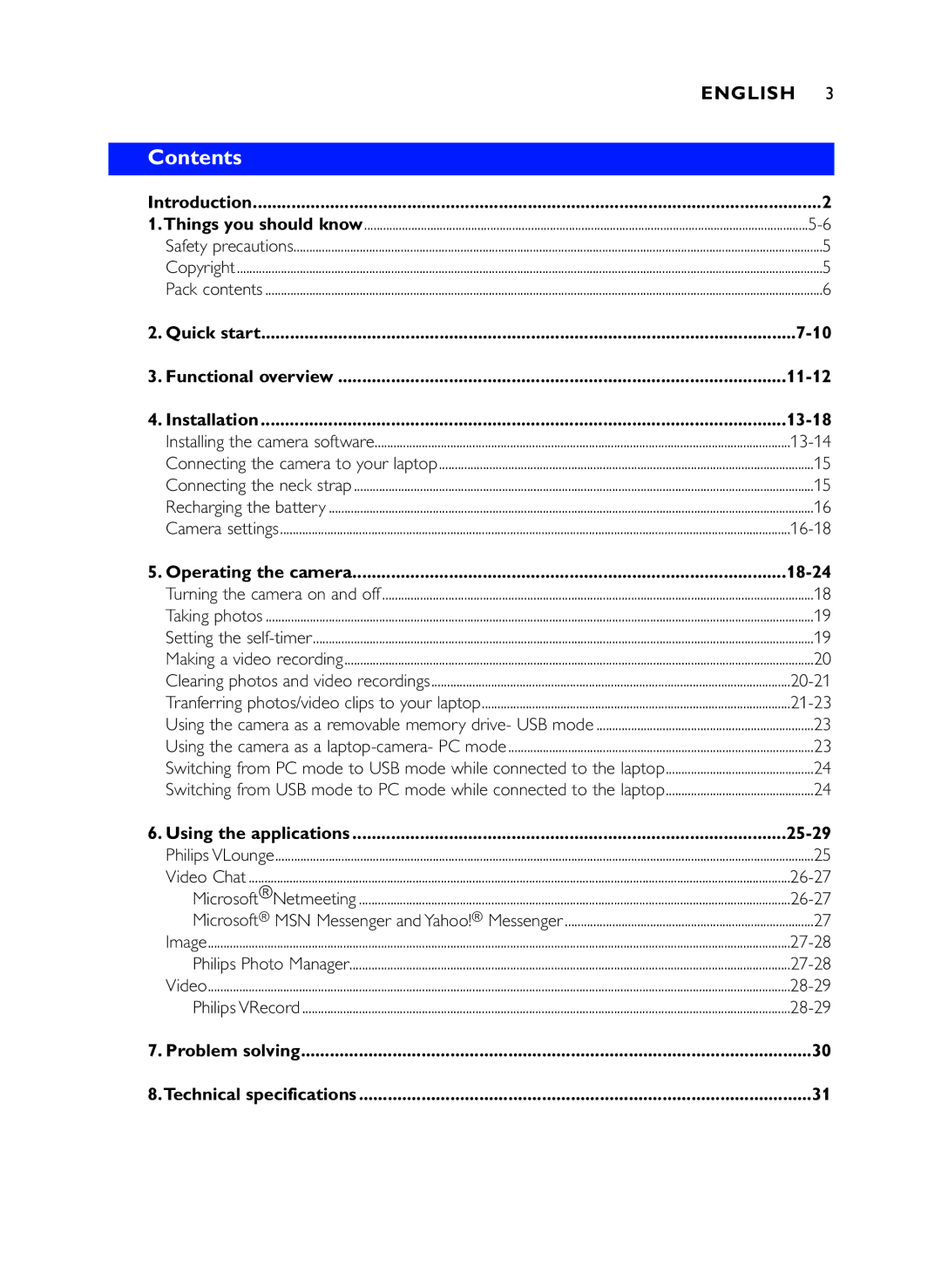 Philips DMVC1300K manual Contents 