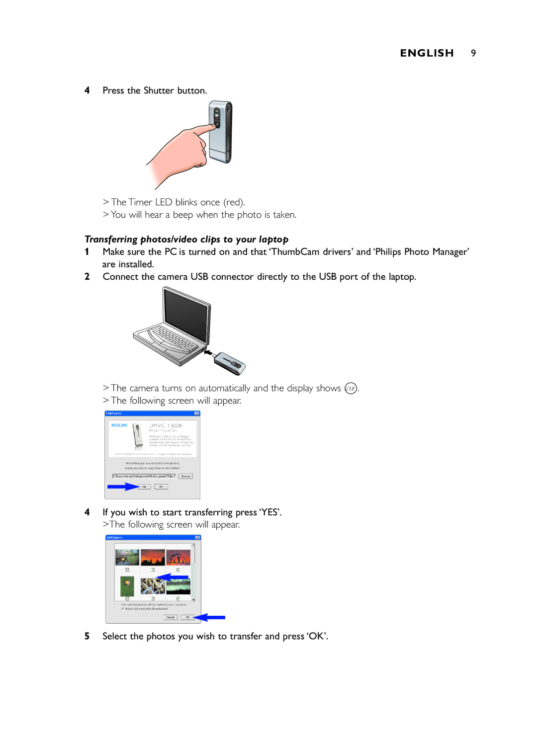 Philips DMVC1300K manual Transferring photos/video clips to your laptop 