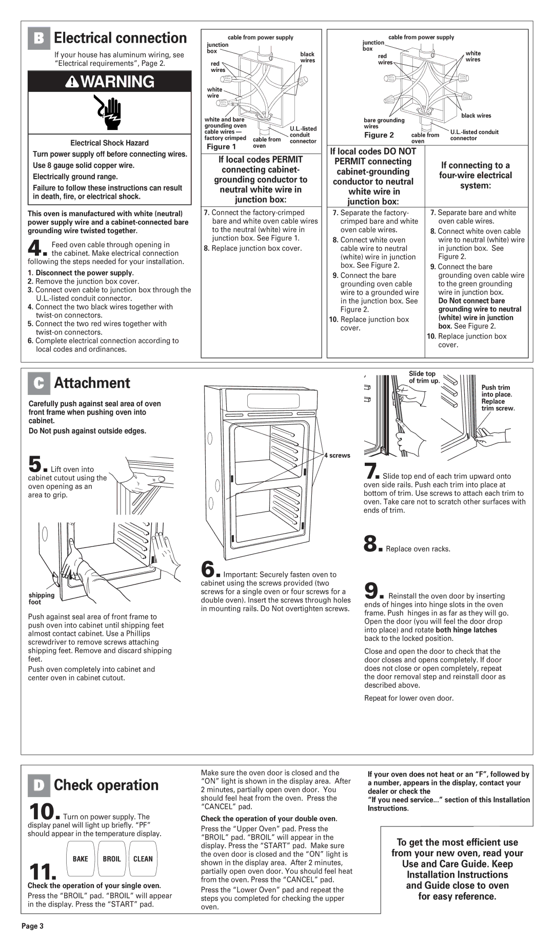 Philips Double Oven installation instructions Attachment, Check operation, Electrical connection, System, White wire 