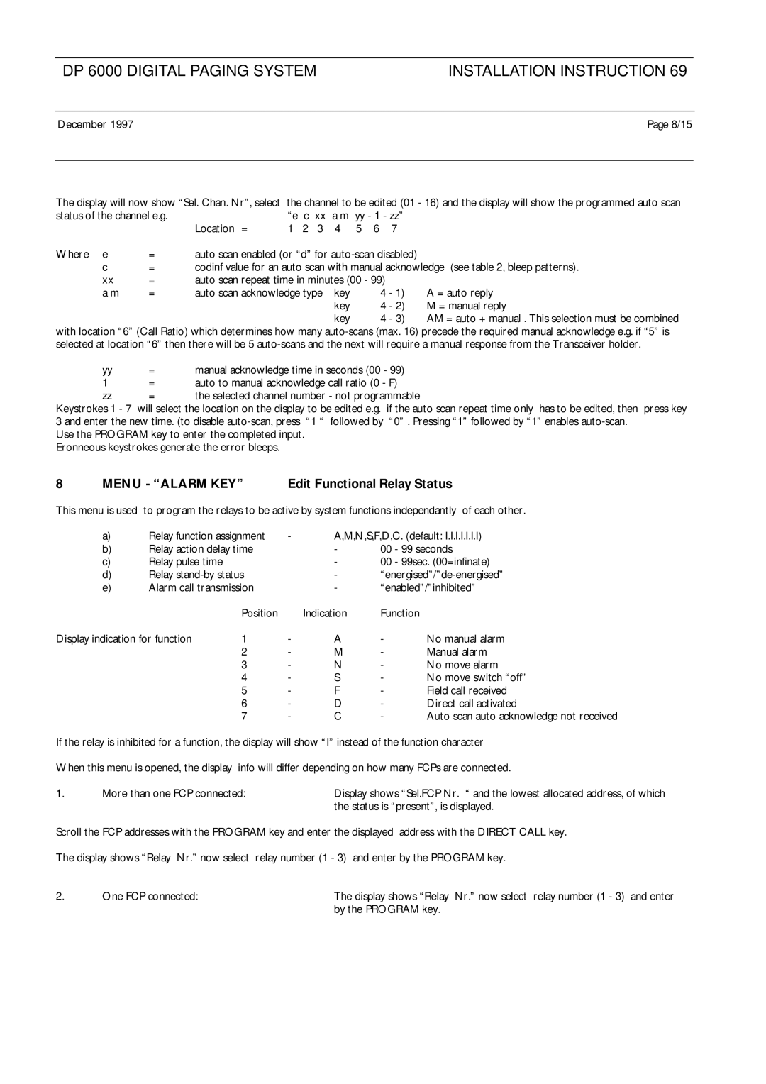 Philips DP 6000, LBB 5800 installation instructions Menu Alarm KEY, Edit Functional Relay Status 