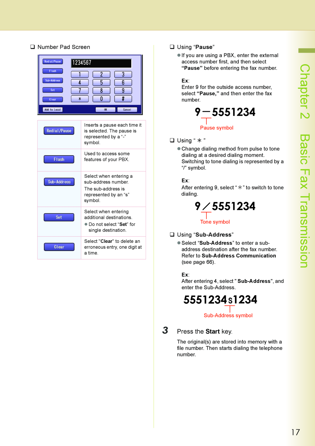 Philips DP-C262 manual Basic, Press the Start key, Refer to Sub-Address Communication 