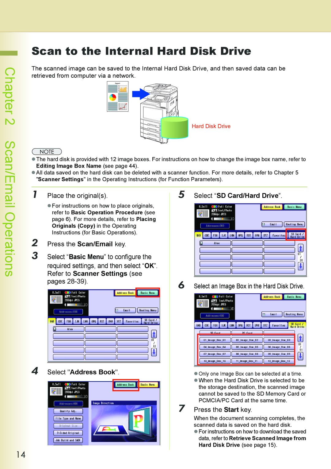 Philips DP-C262 manual Scan to the Internal Hard Disk Drive, Select SD Card/Hard Drive 