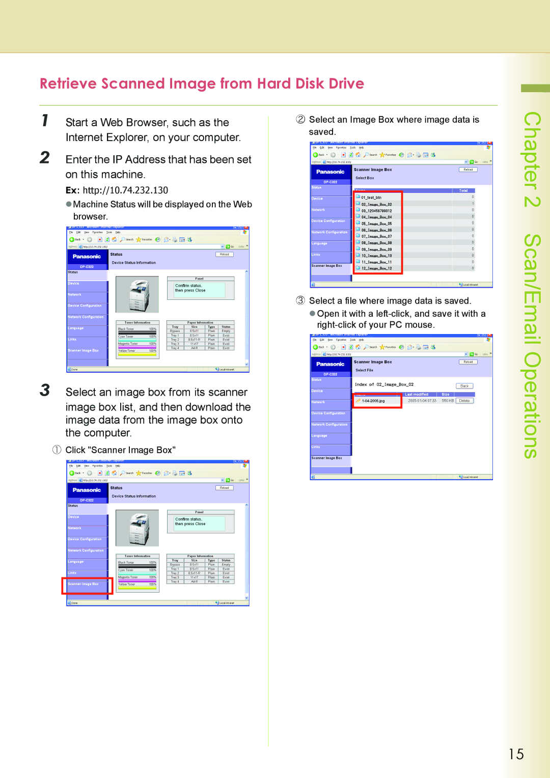 Philips DP-C262 manual Retrieve Scanned Image from Hard Disk Drive, Start a Web Browser, such as 