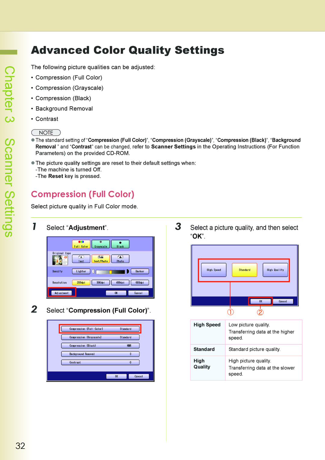 Philips DP-C262 manual Advanced Color Quality Settings, Select Compression Full Color 