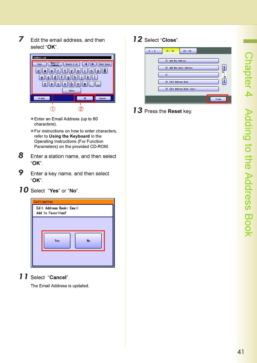 Philips DP-C262 manual Edit the email address, and then select OK, Select Close Press the Reset key 