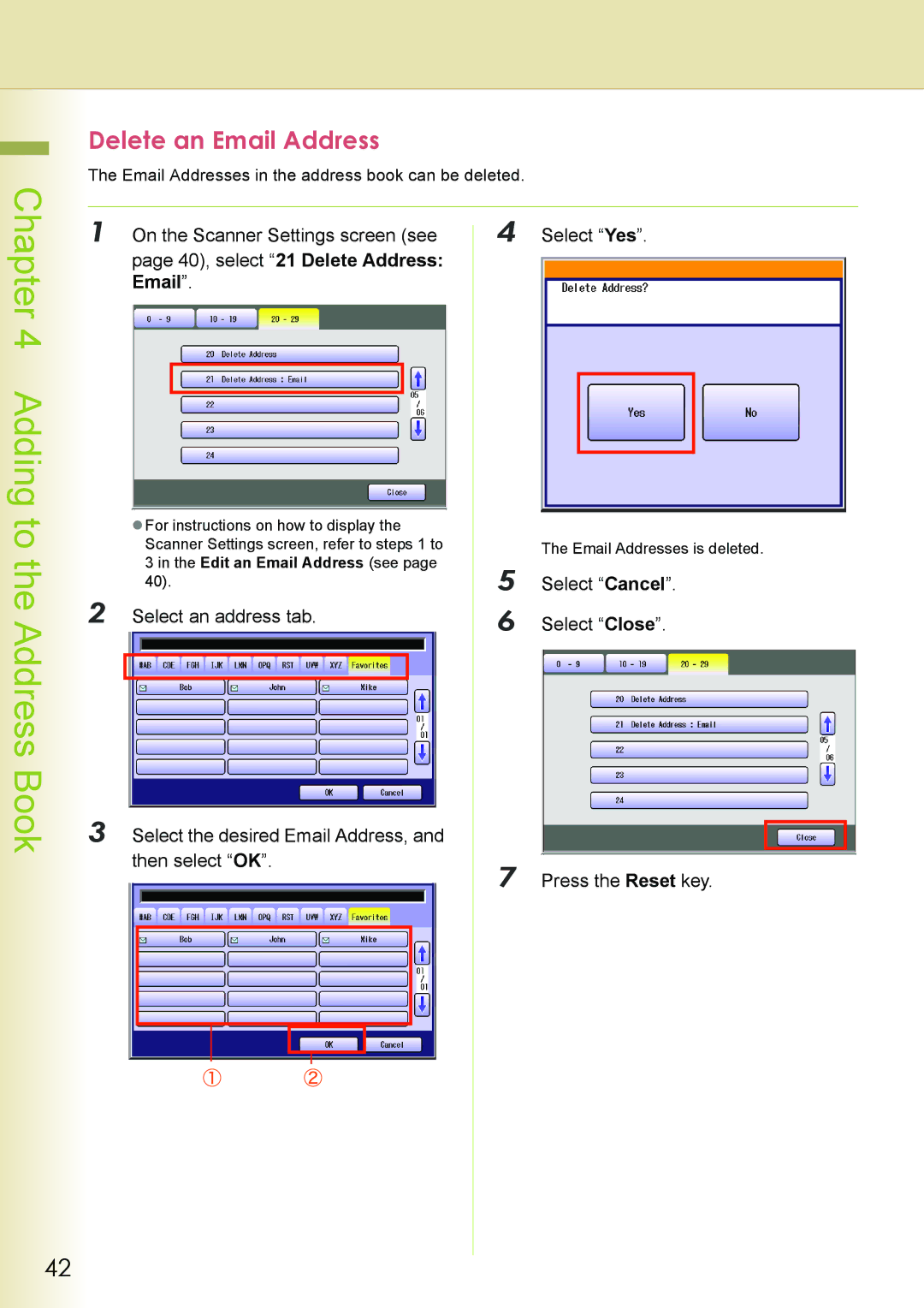 Philips DP-C262 manual Delete an Email Address 