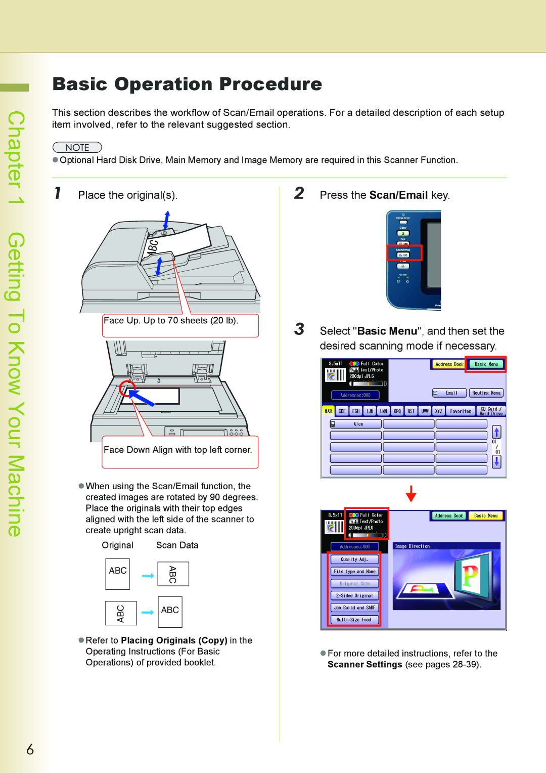 Philips DP-C262 Getting To Know Your Machine, Basic Operation Procedure, Place the originals Press the Scan/Email key 