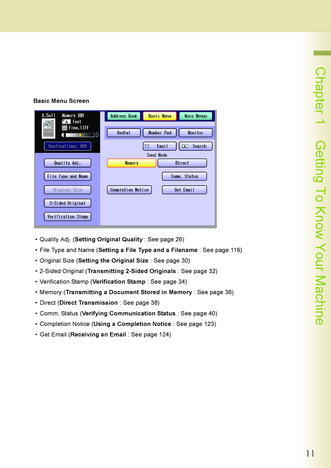 Philips DP-C262 manual Basic Menu Screen, Direct Direct Transmission See 