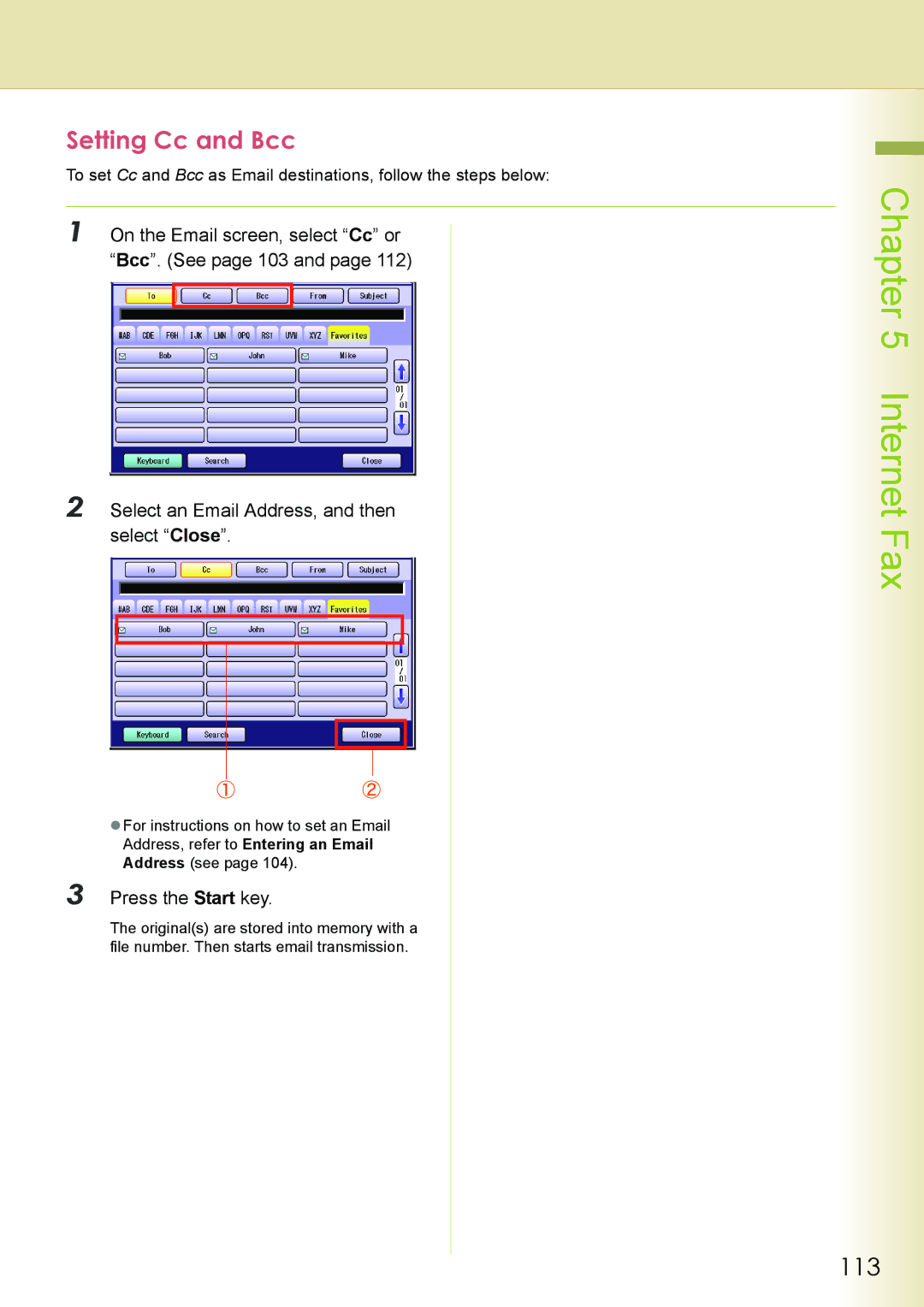 Philips DP-C262 manual Setting Cc and Bcc, 113 