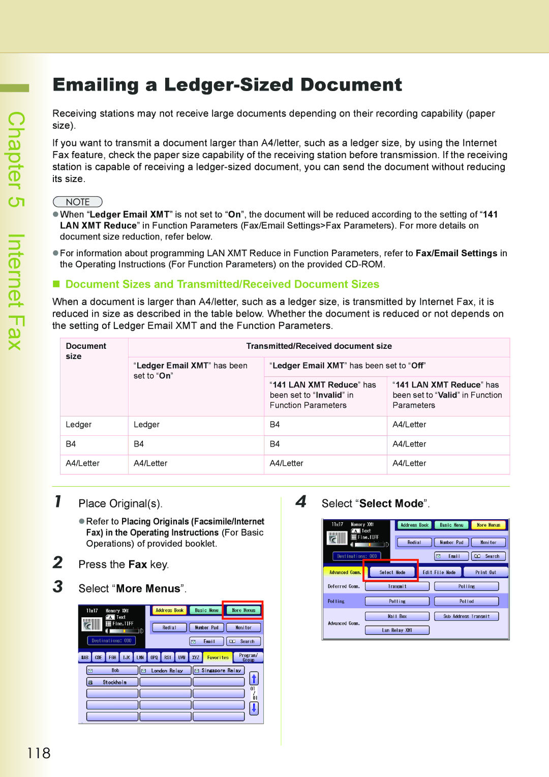 Philips DP-C262 manual Emailing a Ledger-Sized Document, 118, „ Document Sizes and Transmitted/Received Document Sizes 