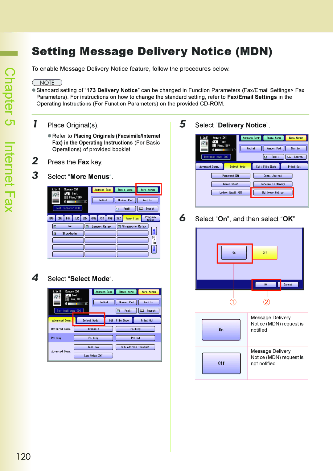 Philips DP-C262 manual Setting Message Delivery Notice MDN, 120, Select Delivery Notice 