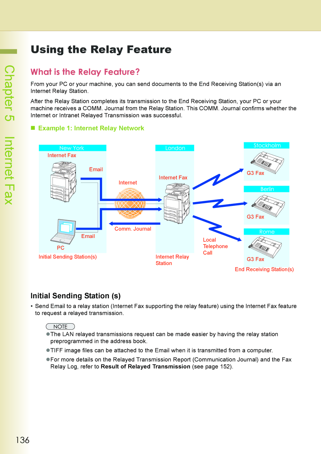 Philips DP-C262 manual Using the Relay Feature, What is the Relay Feature?, 136, „ Example 1 Internet Relay Network 